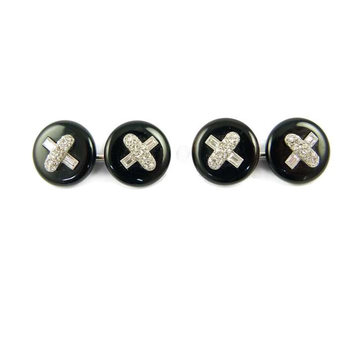 Pair of Art Deco onyx and diamond cufflinks